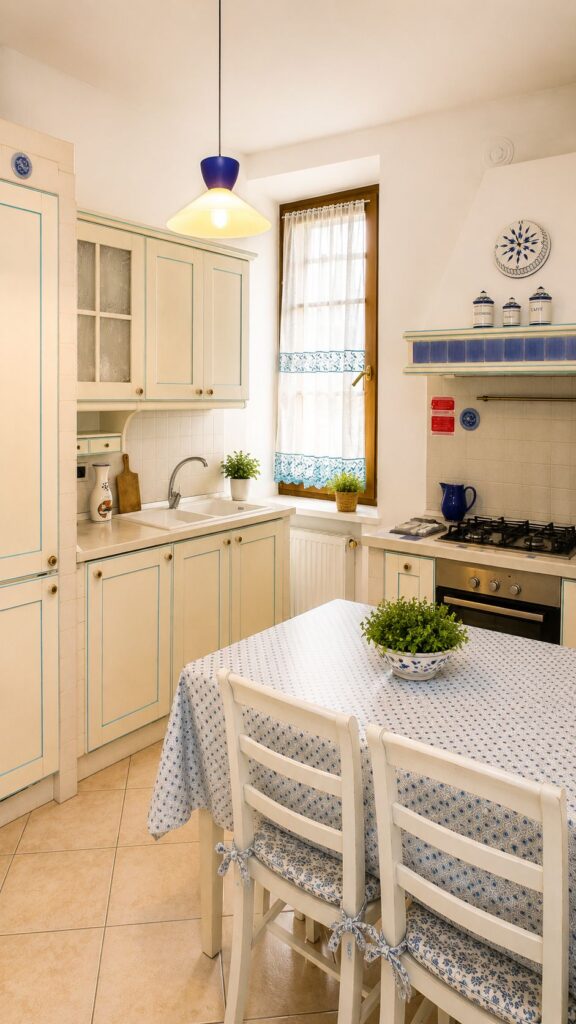 Cucina attrezzata di Casa della Torre con tavolo da pranzo e arredi in stile tradizionale