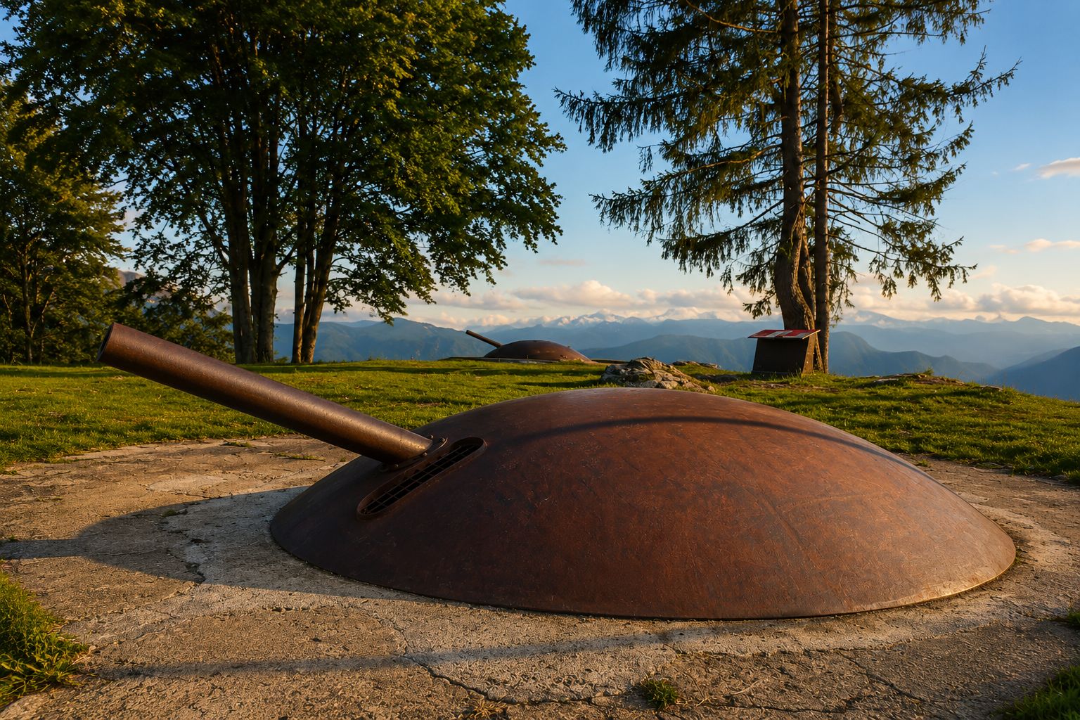 Forte Busa Grande con cannone e vista sulle montagne